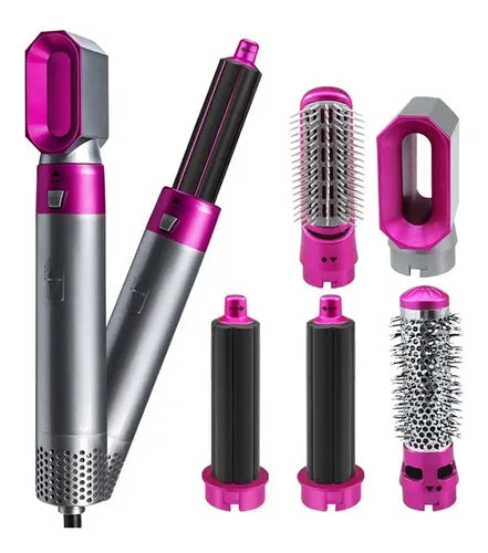 Escova Secador de Cabelo 5 em 1 Multifuncional 110v Pink/PRATA